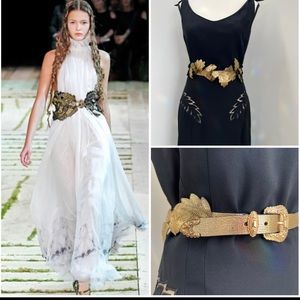 Vintage 2011 Alexander McQueen Gold Leather Leaf Belt